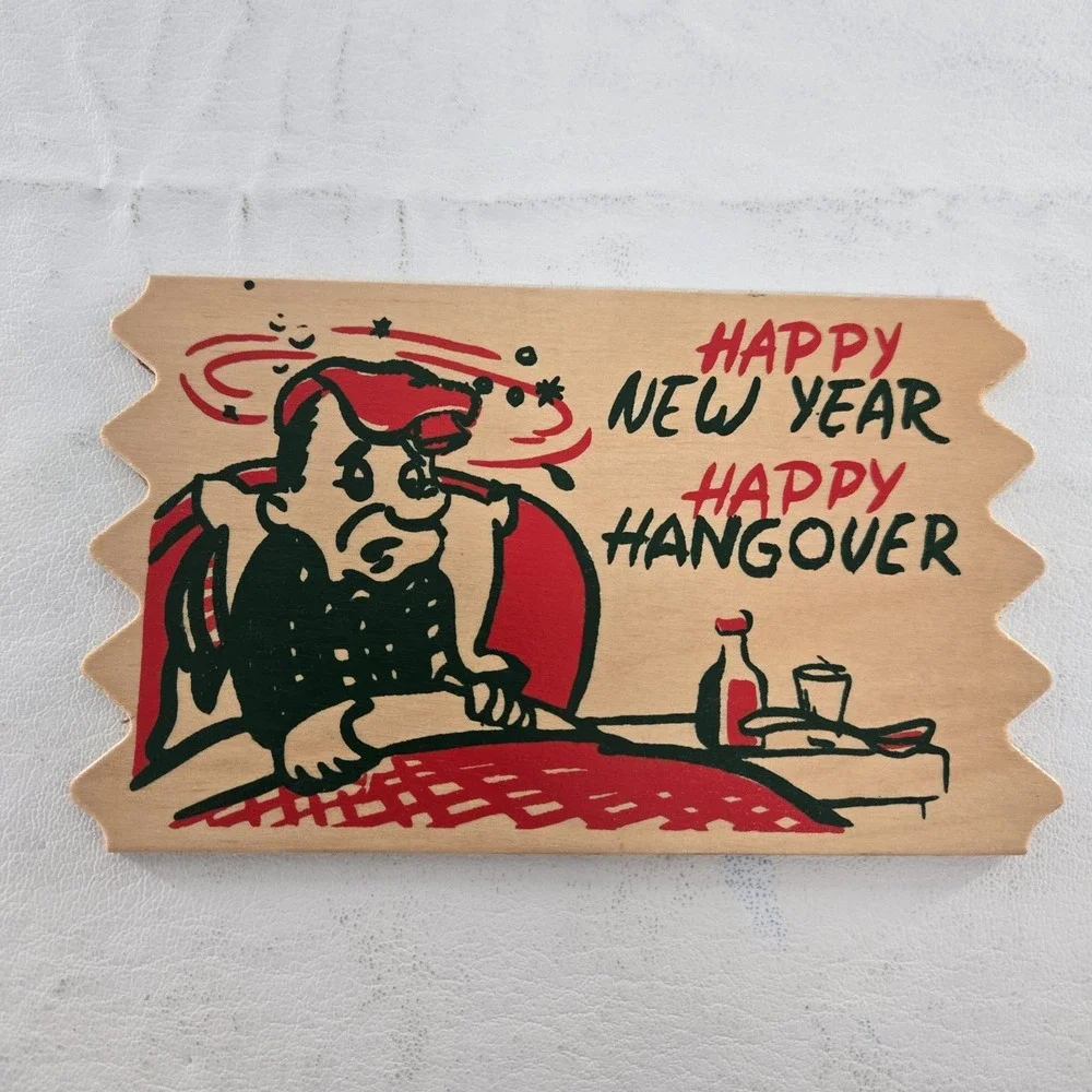 Happy New Year Wood Postcard New ATTCO-227 Holiday 3x5in.